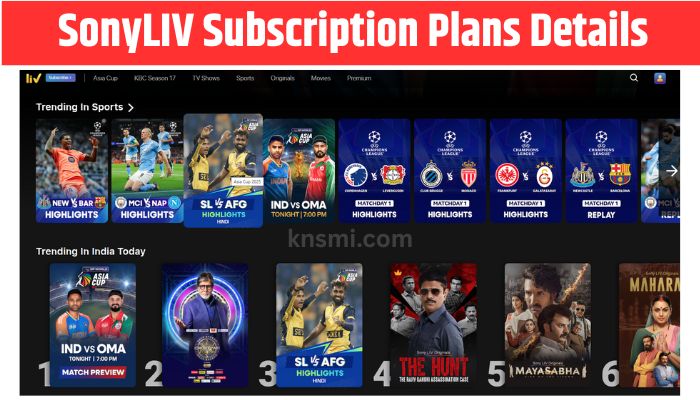 SonyLIV Subscription Plans Details